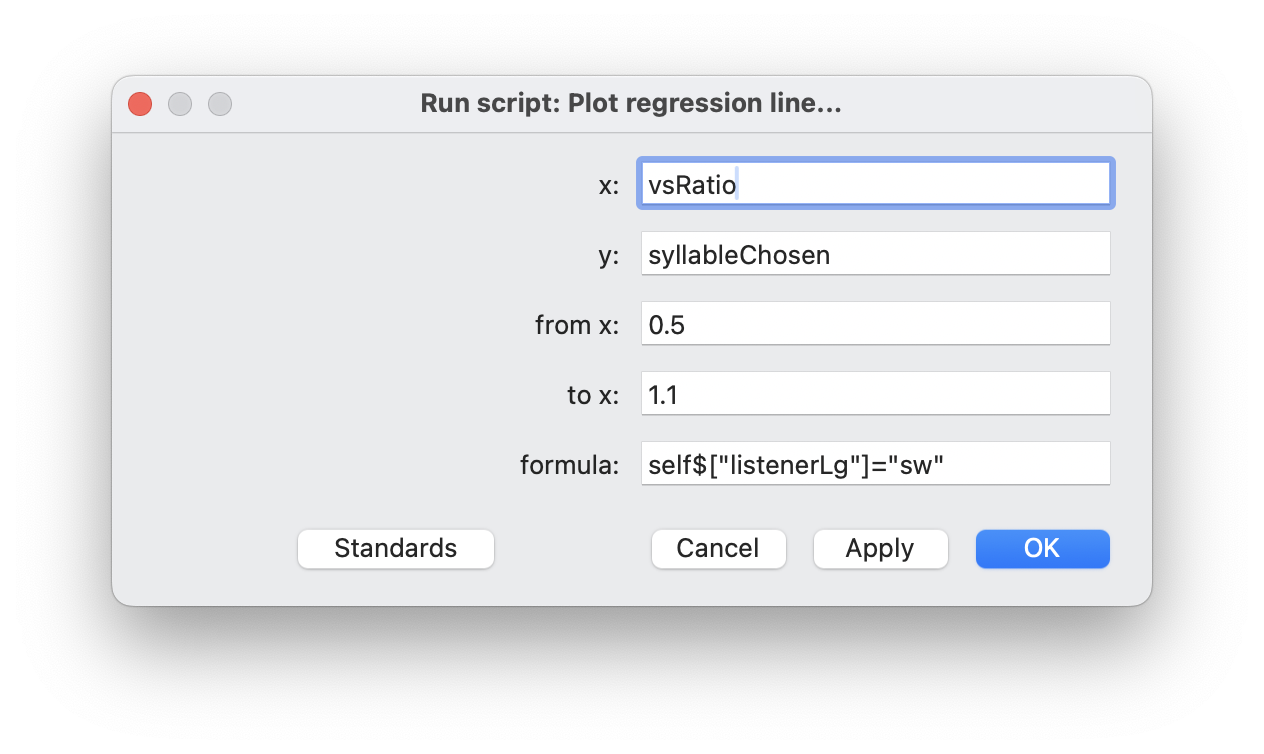 Parameter specification window after running this script.