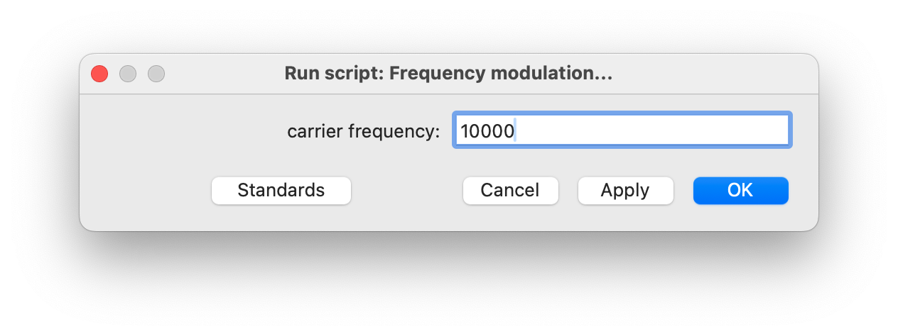 This script turns a sound into a frequency modulated (FM) sound with a carrier frequency specified by the user.