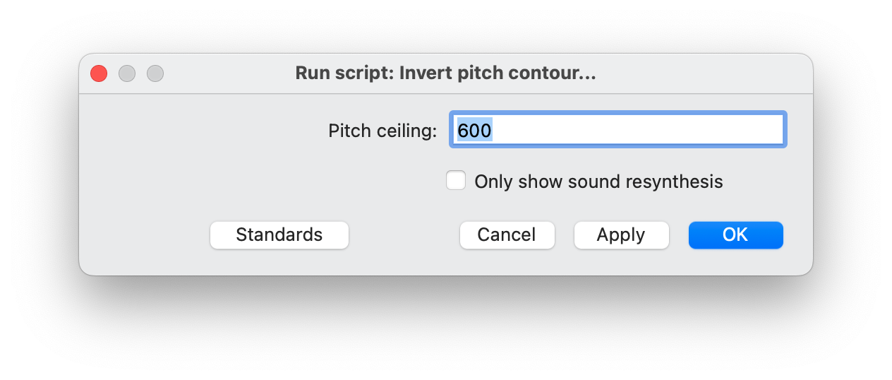 Parameter window of this script. The user can specify the pitch ceiling, and the option to only show the sound re-synthesis.